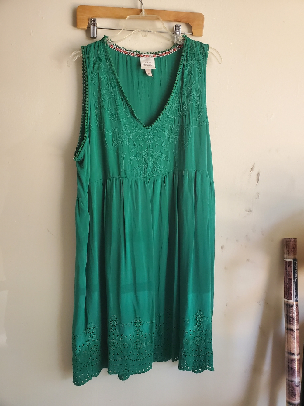 Knox Rose XL Emerald Green Sleeveless Dress with Floral Trim